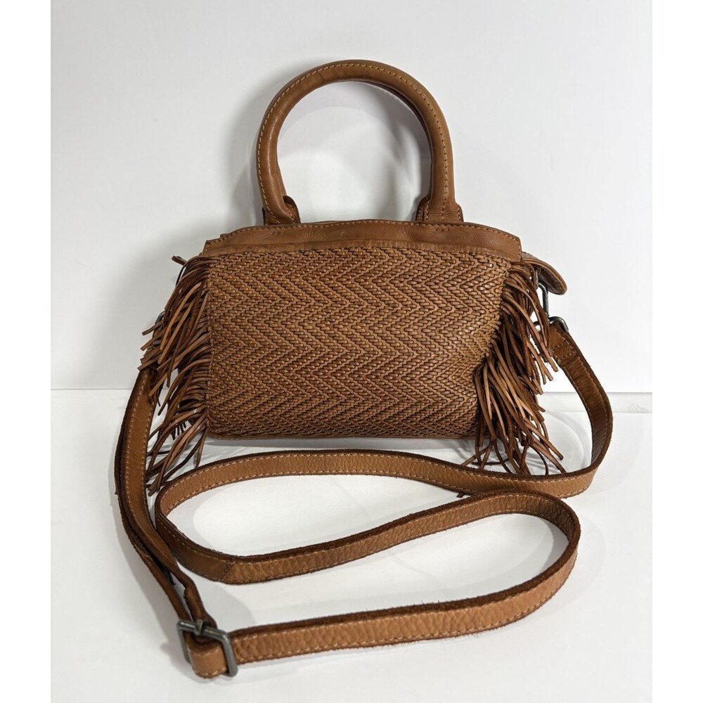 Latico NJ USA Crossbody Bag Brown Leather Woven Herringbone Fringe Handbag - Picture 6 of 8